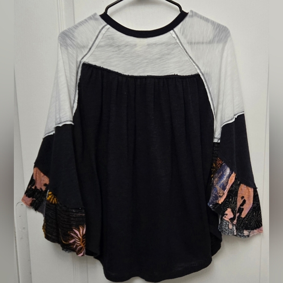 Free People We the Free Mixed Media Friday Fever Top Sz Sm Boho Patchwork Gypsy - Picture 4 of 6